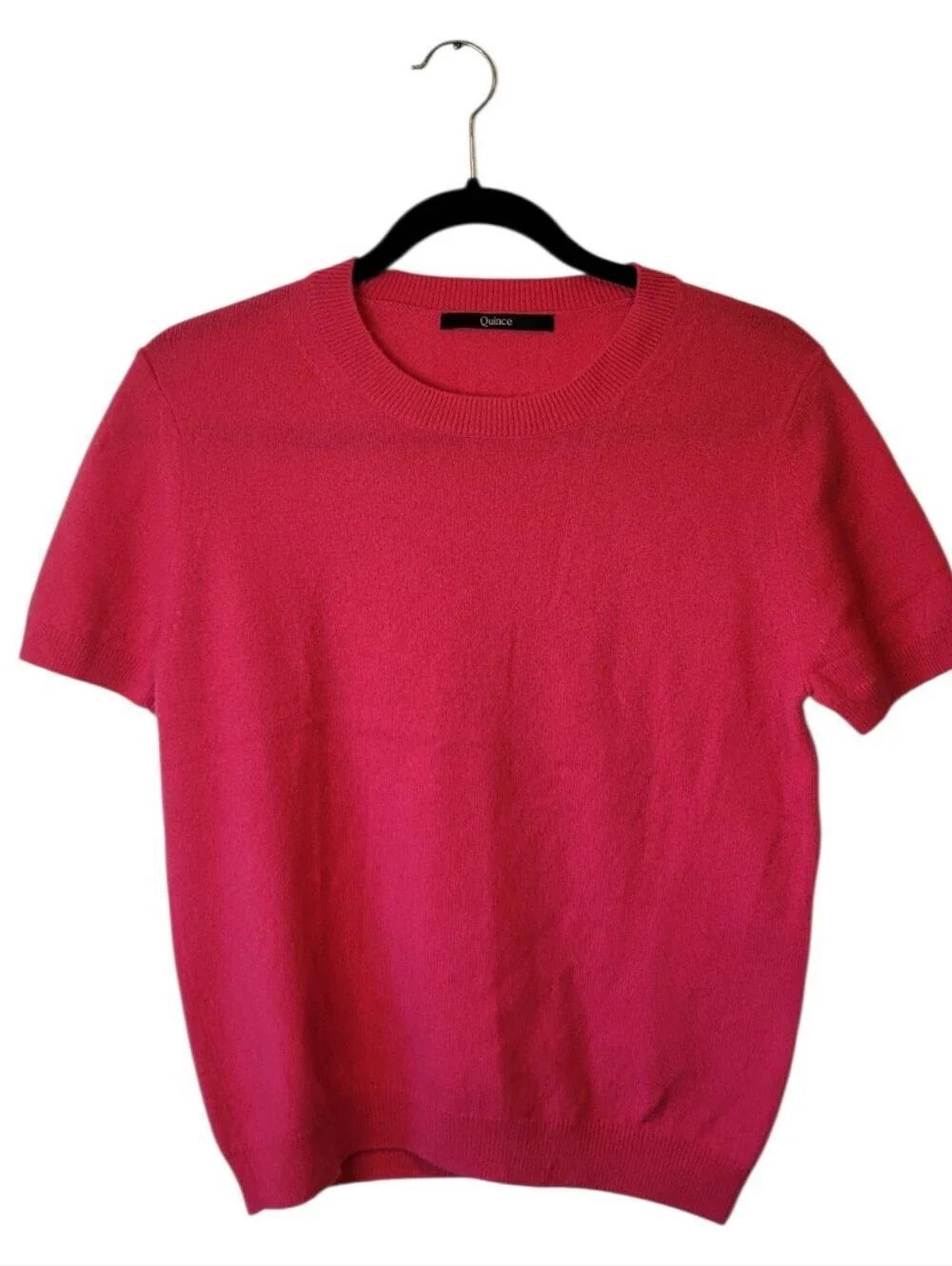 Quince 100% Cashmere Short Sleeve Crewneck Sweater in Bright Pink Size L